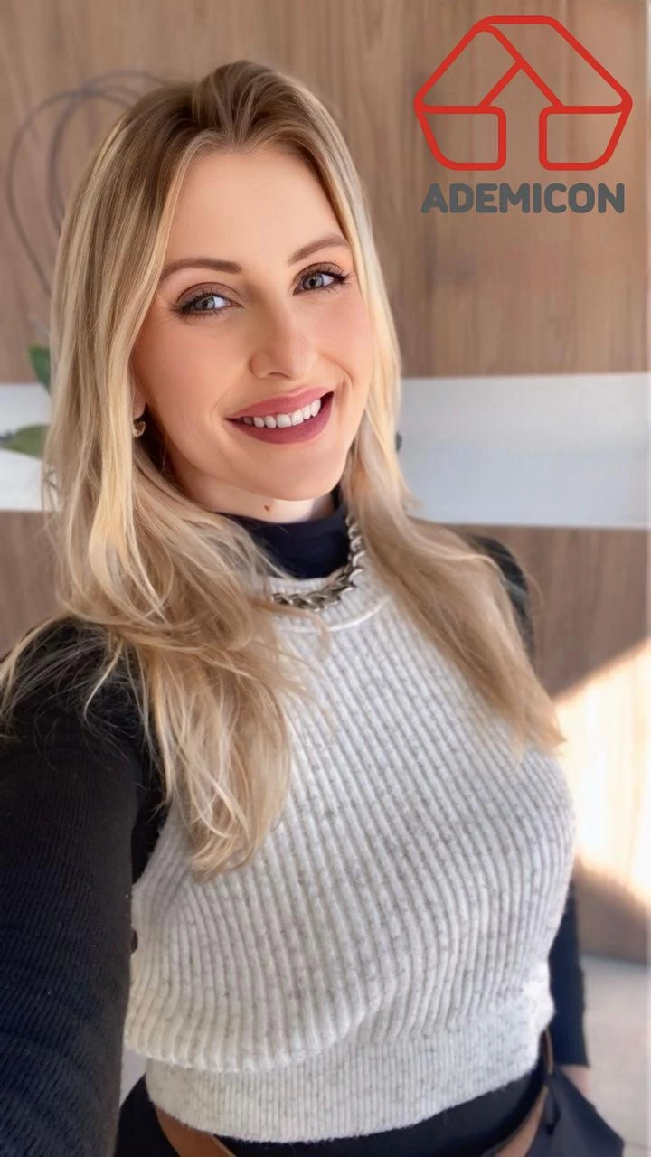 Fernanda Kesseler, consultora de consórcios Ademicon, sorrindo em ambiente de escritório
