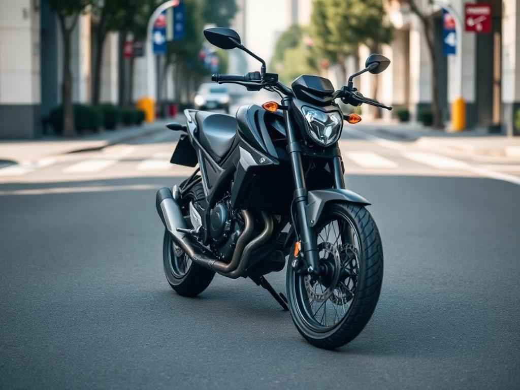 Motocicleta urbana parada em rua asfaltada